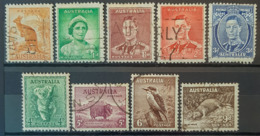 AUSTRALIA 1937/46 - Canceled - Sc# 166, 167, 168, 169, 170, 171, 172, 173, 174 - Used Stamps