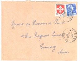 JALONS Marne Lettre 20 F Muller 5 F Blason Lille Yv 1011B 1186 Ob 26 1 1959 Dest Commercy Meuse - Brieven En Documenten