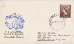 Polaire Néozélandais, N° 319 (couronnement D'Elisabeth II) Obl. Campbell Is. Le 26 NO 53 Sur FDC (ours Blanc) - Storia Postale