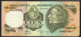 URUGUAY P62c 100 N.P. (1986) Serie F Signature 19a VF NO P.h. - Uruguay