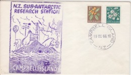 Polaire Néozélandais, N° 385, 389 Obl. Campbell Is. Le 19 OC 66 + Gd Cachet Illustré Antarctic Station (Météo...) - Briefe U. Dokumente