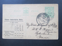 GB Kolonie Indien 1929 GA / Doppelkarte Mit Vordruck An Director Genl Of Police Decan / Allahabad Interessante Karte!! - 1911-35 King George V