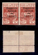 Occupazioni I Guerra Mondiale - Fiume - 1920 - 10 Cent (134) - Coppia Con Dentellatura Orizzontale Spostata In Alto (var - Sonstige & Ohne Zuordnung