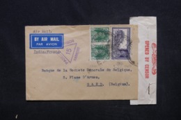 INDE - Enveloppe Commerciale Pour La Belgique Par Avion Avec Contrôle Postal , Affranchissement Plaisant - L 45377 - 1936-47 King George VI