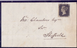 Great Britain 1841 PENNY BLACK ON VERY CLEAN LETTER MAY 16TH From Newcastle To Sheffield. No Tears - Storia Postale