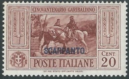 1932 EGEO SCARPANTO GARIBALDI 20 CENT MH * - RB9-9 - Aegean (Scarpanto)