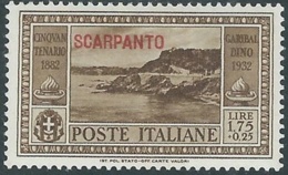 1932 EGEO SCARPANTO GARIBALDI 1,75 LIRE MH * - RB9-9 - Aegean (Scarpanto)