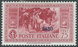 1932 EGEO CASO GARIBALDI 75 CENT MH * - RB9-6 - Egée (Caso)