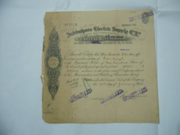 SCRIPOFILIA AZIONE CERTIFICATO INDIA JUBBULPORE ELECTRIC SUPPLY MARTIN & C. - Elektriciteit En Gas