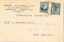 34403. Tarjeta Privada BARCELONA  1932, Recargo Exposicion. Fechador Estacion M.Z.A. De Barcelona - Barcelona