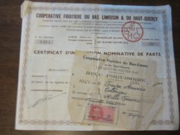 COOPERATIVE FRUITIERE DU BAS LIMOUSIN ET DU HAUT QUERCY 1948 PARTS DE 500 FRANCS - A - C