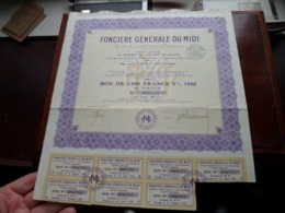 Foncière Générale Du MIDI / Bon De 1.000 Francs 5% 1932 - N° 000,751 ( Zie/Voir Foto ) ! - D - F