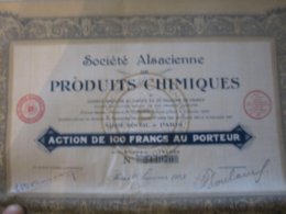 SOCIETE ALSACIENNE DE PRODUITS CHIMIQUES ACTION DE 100 FRANCS 1928 - S - V