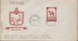 Belgie 1954 Off. Omslag "Aandenken En Erkentelijkheid Aan Koning Albert" 1w FDC (45041) - 1951-1960