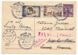 LUXEMBOURG - Entier + Affr Compl. Cachet "1er Vol Postal LUXEMBOURG - STAVANGER - BERGEN" 17/10/1955 - Briefe U. Dokumente