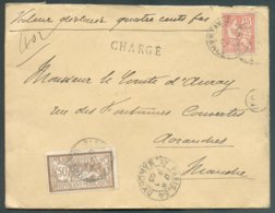 Lettre CHARGE (valeur De 400frs)  De PARIS AV. Marceau Et Affr. à 65c. Vers Avranches (Comtesse D'Auray) - 14699 - 1900-02 Mouchon