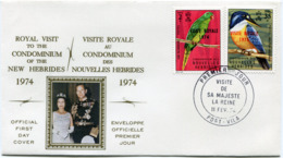 NOUVELLES-HEBRIDES ENVELOPPE 1er JOUR DES N°386/387 VISITE ROYALE OBLITERATION PORT- VILA 11 FEV 74 - FDC