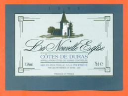 étiquette De Vin Cotes De Duras La Nouvelle église 1993 Les Peyrières à 33790 - 75 Cl - Vin De Pays D'Oc