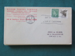 Canada 1953 FDC Cover To USA - Moose - King - Travel Agency Logo - Storia Postale