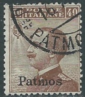 1912 EGEO PATMO USATO EFFIGIE 40 CENT - RB25-2 - Aegean (Patmo)