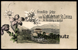 ALTE POSTKARTE FREUNDLICHE GRÜSSE VOM WALLFAHRTSORT ST. CORONA BEI KIRCHBERG WECHSEL Edelweiss Blume Ansichtskarte AK - Neunkirchen