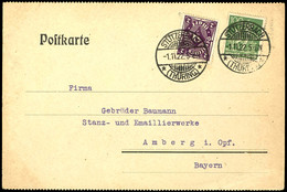 2 Mk. Posthorn Schwärzlichbraunviolett Mit 100 Pfg Arbeiter Auf Postkarte Von STÜTZERBACH 1.11.22 Nach Amberg, Gepr. Inf - Other & Unclassified