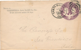 1 Enveloppe Entier Postal Entiers Postaux USA UNITED STATES OF AMERICA SANTA BARBARA SAN FRANCISCO - Otros & Sin Clasificación
