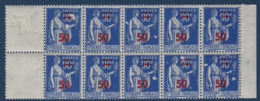 France Type Paix N°482** Bloc De 10 Manques D'impression, Sans C, Taches Blanches... !! RRR Ainsi Signé Calves - 1932-39 Paix