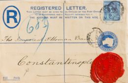 Gran Bretaña, Entero Postal. Sobre Yv 95. 1898. 2 P Ultramar Sobre Entero Postal Certificado De LONDRES A CONSTANTINOPLA - ...-1840 Prephilately