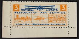 Gran Bretaña, Viñetas. MH *Yv . 1935. 3 P Naranja Y Azul. PROVINCIAL AIRWAYS / WEST COUNTRY AIR SERVICE. MAGNIFICA. - ...-1840 Precursores