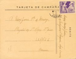 España. Asturias Y León. Sobre 2. 1937. 5 Cts Violeta. Tarjeta Postal De Campaña De LUGONES A LLANES. MAGNIFICA Y RARA. - Asturies & Leon