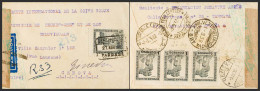 España. República Española Correo Aéreo. Sobre 673(4). 1938. 1 Pts Pizarra, Cuatro Sellos (tres Al Dorso). Certificado D - Covers & Documents