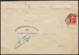 España. República Española Correo Aéreo. Sobre 669. 1933. 30 Cts Carmín. Correo Aéreo De MADRID A MANILA. En El Frente M - Covers & Documents