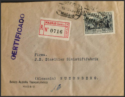 España. República Española Correo Certificado. Sobre 693. 1935. 1 Pts Pizarra. Certificado De MADRID A NUREMBERG (ALEMAN - Covers & Documents