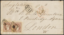 España. Gobierno Provisional. Sobre 109(2). 1872. 200 Mils Castaño, Pareja. PUERTO REAL A LONDRES (INGLATERRA). MAGNIFIC - Storia Postale