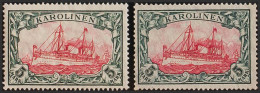 Carolinas. MNH **Yv 23(2). 1914. 5 M Verde Negro Y Carmín, Dos Sellos (Kriegsdruck 26:17 Y 25:17). MAGNIFICOS Y RAROS SI - Karolinen