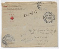 1918 - ARMEE AMERICAINE EN FRANCE - ENVELOPPE RED CROSS EXPRESS ! SERVICE N°905 Avec CENSURE - NEUVIC (DORDOGNE) => USA - Rode Kruis