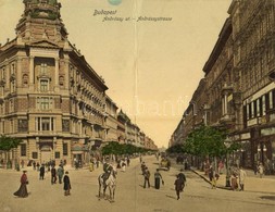 T2 1909 Budapest VI. Andrássy út, Fonciere Pesti Biztosító Intézet, Takarékpénztár, üzletek, Lovas Csendőr. Kinyitható K - Ohne Zuordnung