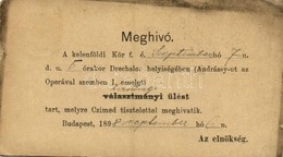 T3 1898 Budapest VI. A Kelenföldi Kör Meghívója Bizottsági ülésre A Drechsler-palotába (kis Szakadás / Small Tear) - Ohne Zuordnung