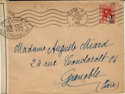 1940- Enveloppe D'ALGER  Pour Grenoble ( Isère ) Censure  H B 195 De Gtenoble - Covers & Documents