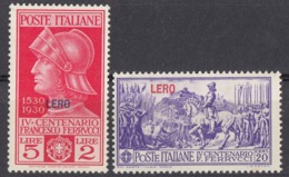 LERO, ISOLE ITALIANE DELL'EGEO - 1930 - Lotto Di 2 Valori Nuovi MH: Unificato 12 E 16. - Egeo (Lero)