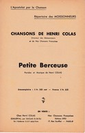 Petite Berceuse  / Partition  Musicale Ancienne Et Poésie >10/11 C)  "Henry Colas" - Chant Chorale