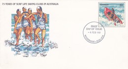 BUSTA FDC - AUSTRALIA - 75 YEARS OF SURF LIFE SAVING CLUBS IN AUSTRALIA - Storia Postale