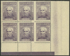 ARGENTINA: GJ.1036, Corner Block Of 6 With Perforation Variety (salto De Peine), Very Notable! - Ungebraucht