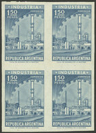 ARGENTINA: GJ.1046P, 1.50P. Industry, IMPERFORATE BLOCK OF 4 In Light Blue, Printed On Original Paper (proof), Excellent - Ungebraucht