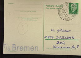 DDR: Schiffspost TS Bremen Gs-Antwortkarte Mit 10 Pf Ulbricht Mit Vio. GummiStpl. 27.3.65 -saubere Beleg- Knr: P 73/A - Maritieme Post