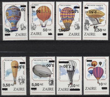 CONGO**BALLOONS-DOUBLE INVERTED SURCHARGES-Catval 190$/160€-ocb 1457/64-1994-MNH-AVIATION-Montgolfières - Other & Unclassified
