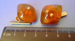 Vintage USSR Men Jewelry Baltic Amber Gems Gold Plated CUFFLINKS 9g Mark YAK #54j - Otros & Sin Clasificación