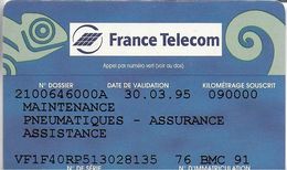 CARTE DE MAINTENANCE  PNEUMATIQUES ASSURANCE ASSISTANCE  FRANCE TELECOM ARVAL SERVICE -  Cartes De Maintenance 