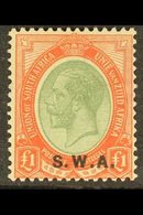 1927-30  £1 Pale Olive Green & Red "SWA" Opt'd, SG 57, Fine, Very Lightly Hinged Mint For More Images, Please Visit Http - Zuidwest-Afrika (1923-1990)